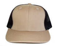 New Style Cotton Style Flat Bill Trucker Mesh Hat Cap - Khaki / Black Mesh