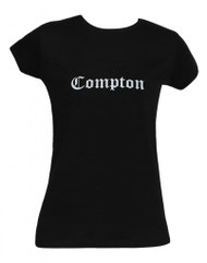 Womens Black Short-Sleeve Compton Blackletter T-Shirt