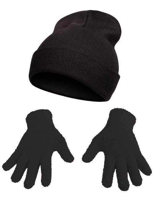 Top Headwear Long Beanie Fuzzy Glove Kit