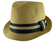 Top Headwear Two-Tone Band Natural Straw Fedora Hat