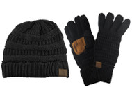 Gravity Threads Knit Winter Beanie Cap w/ Knit Texting Gloves