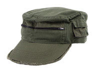 Enzyme Washed Cadet Twill Army Style Cap with Zipper