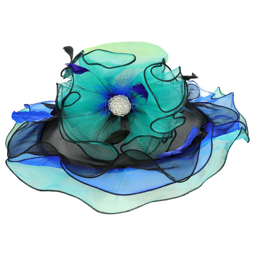 ChicHeadwear Church Tea Party Organza Floral Sun Hat Multicolor