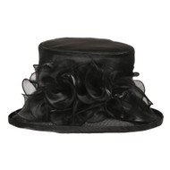 ChicHeadwear Medium Brim Ruffle Organza Hat w/ Floral Center