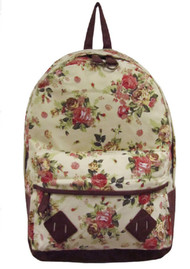 Flower Printed Backpack - Light Beige