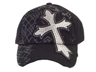 TopHeadwear Distressed Studded Rhinestones Cross Adjustable Baseball Cap, Black