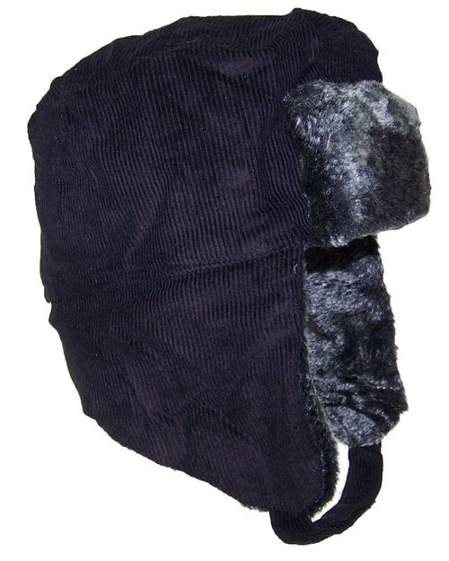 TopHeadwear Russian Trooper Corduroy Winter Hat- Black