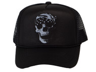 Men's USA Bandana Skull Skeleton Trucker Hat, Black