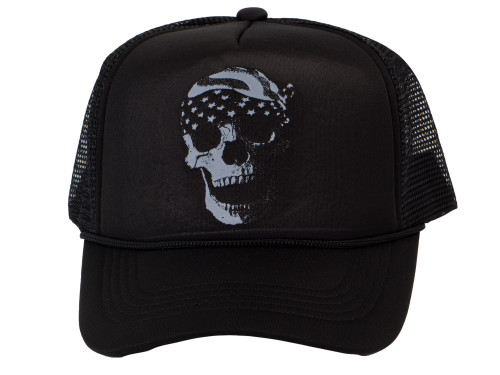 Men's USA Bandana Skull Skeleton Trucker Hat, Black