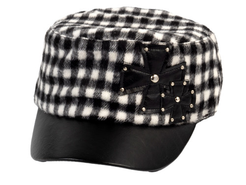 Womens Checked Cross Cadet Hat, Black/White