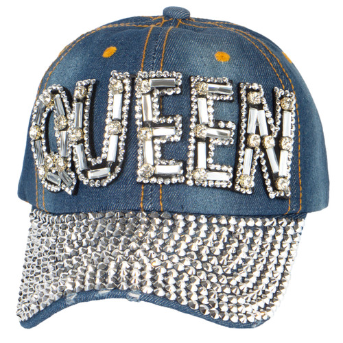 Top Headwear Queen Rhinestone Distressed Denim Baseball Cap