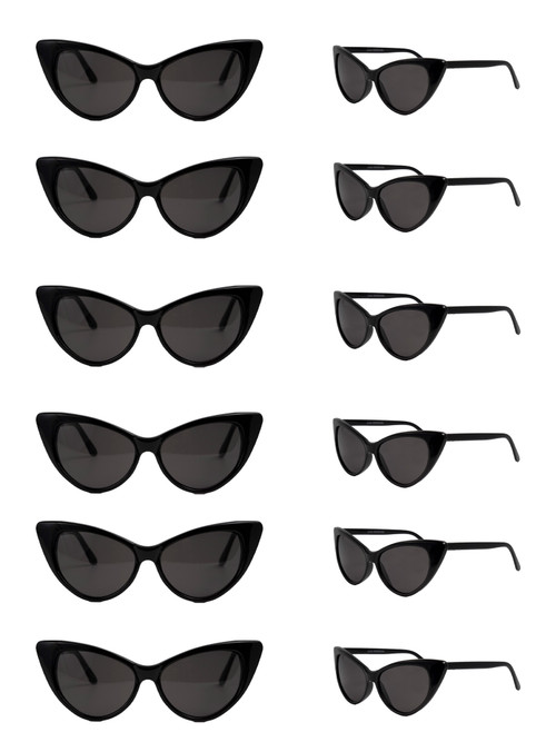 Women's Medium Size Classic Cat Eye Sunglasses, Black - 12 Pack