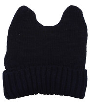 Cute Adventure Ears Rib Knit Beanie - Navy