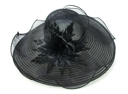 ChicHeadwear Womens Sinamay Crown Organza Hat w/ Ribbon and Drawstring