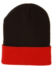 TopHeadwear's Winter Cuffed Beanie Cap Two Toned - Black Red