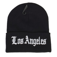 Top Headwear Men's California LA Los Angeles Old English Long Cuff Beanie, Black