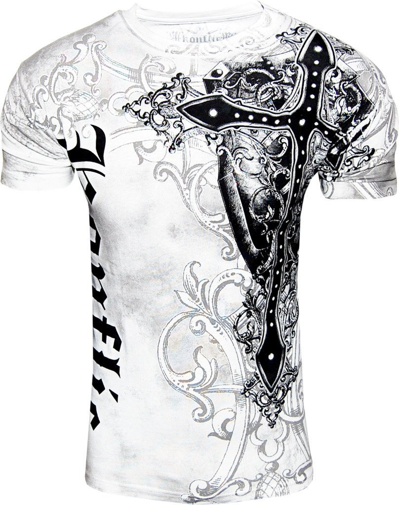 Konflic NWT Men's Giant Cross Graphic Fashion MMA Muscle T WHT-2X