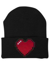 80s Video Game Pixelated Heart Patch Cuffed Beanie