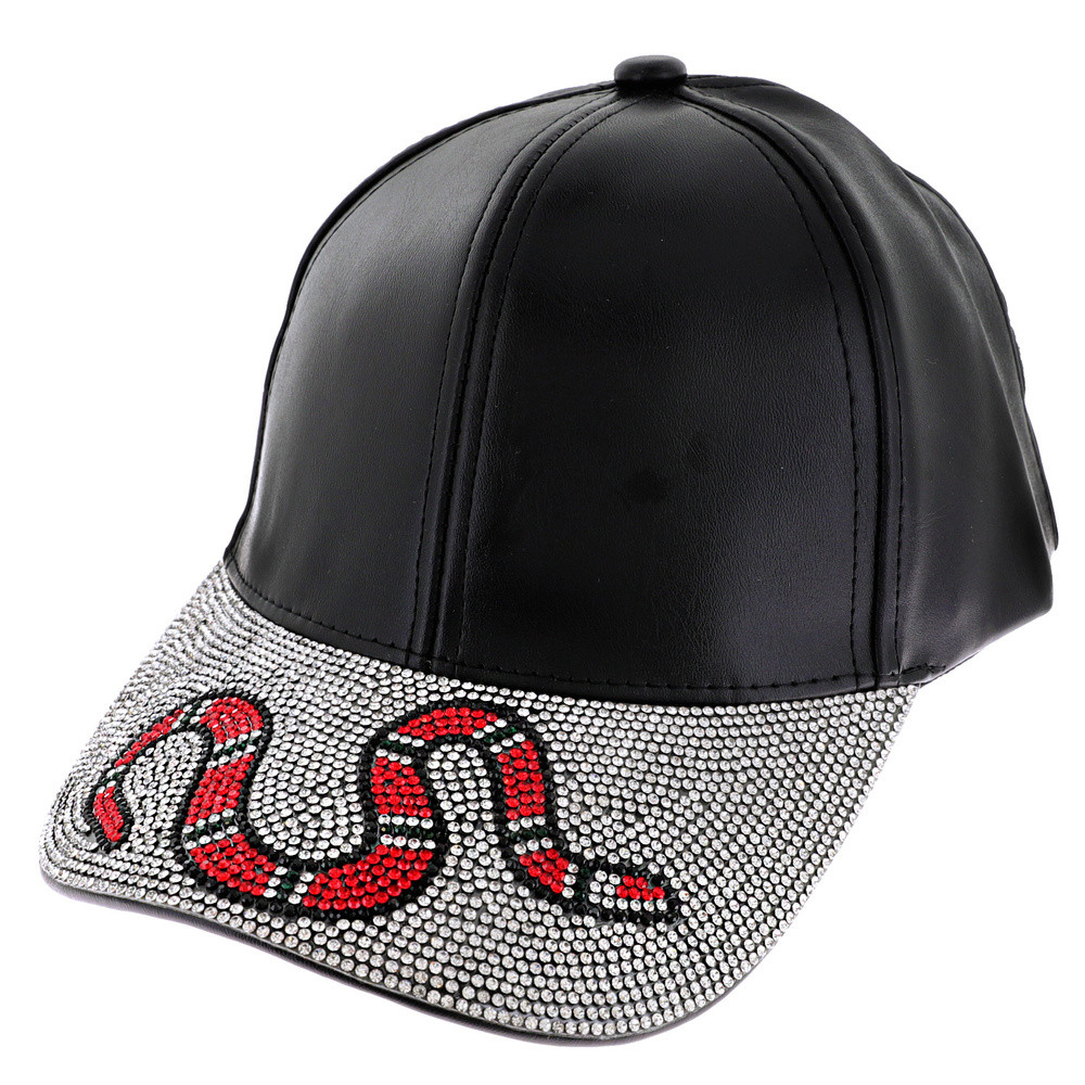 Top Headwear Bling Rhinestone Jeweled Hat - Womens Faux Leather Coral Snake  Baseball Cap - Gravity Trading