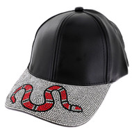 Top Headwear Bling Rhinestone Jeweled Hat - Womens Faux Leather Coral Snake Baseball Cap
