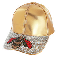 Top Headwear Queen Bee Rhinestone Hat - Womens Crystal Pattern Faux Leather Cap