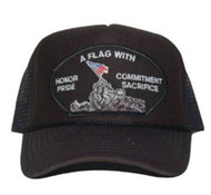 Vintage Trucker Us Flag Army Hat- Honor Pride - Black
