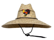 Top Headwear Ultra 5" Wide Brim Straw Sun Hat w/ Rooster Patch