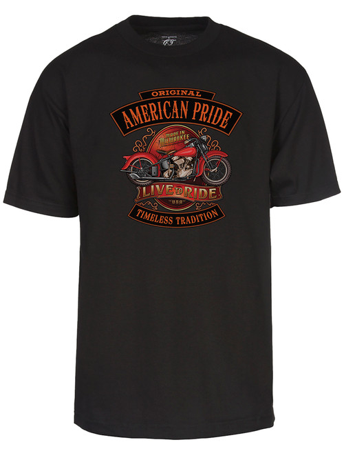Mens Live To Ride Tshirt - Original American Pride Motorcyle Chopper Shirt Black