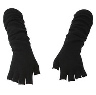 Womens Wrinkle Design Long Fingerless Gloves, Black