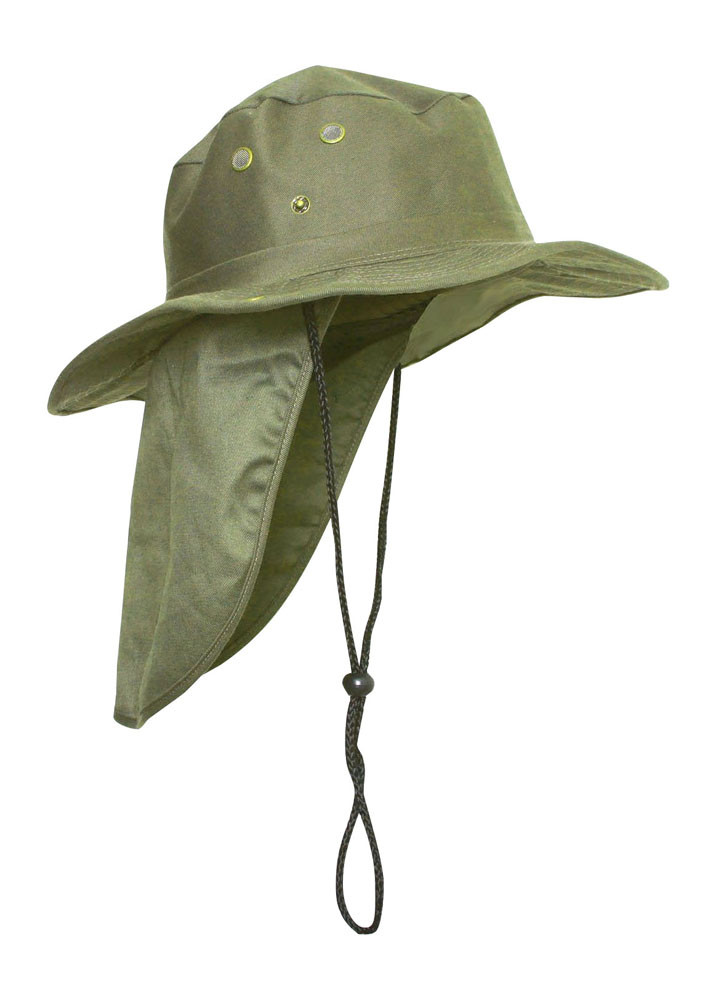 Top Headwear Safari Explorer Bucket Hat with Flap Neck Cover - Olive, XL, Green