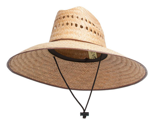 TopHeadwear Ultra 5" Wide Brim Straw Sun Hat w/ Panel Holes Brown Trim - Natural