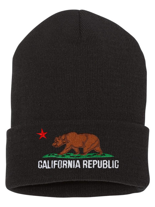 TOP HEADWEAR Men's California Republic Bear Long Cuff Beanie Embroidered