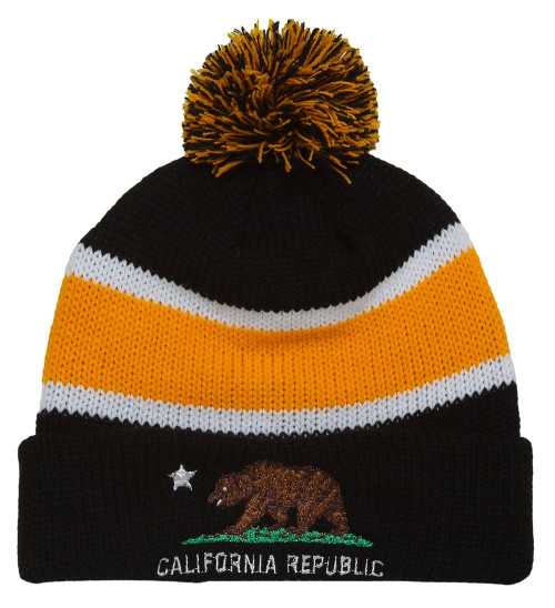 California Republic Winter Cuff Beanie w/ Pom - Black/Yellow