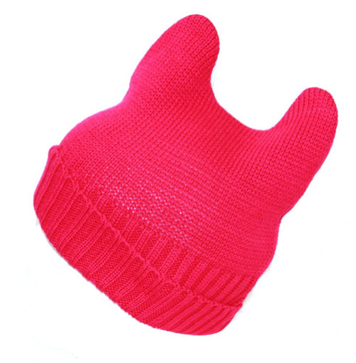 Cute Adventure Ears Rib Knit Beanie - Hot Pink