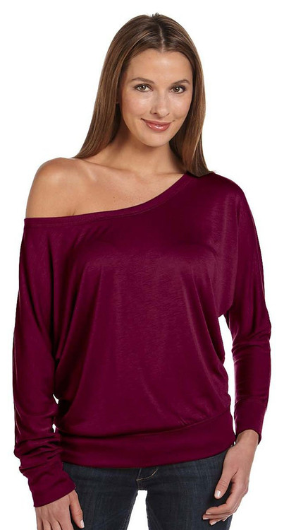 Bella Ladies 3.7 oz. Long-Sleeve Flowy Off Shoulder T-Shirt