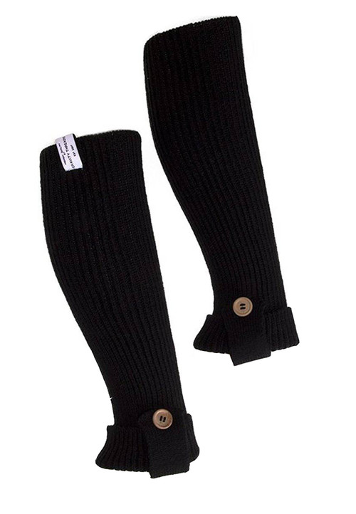 One Button Layered Trimmed Ribber Leg Warmers- Black ( 2 PACK )