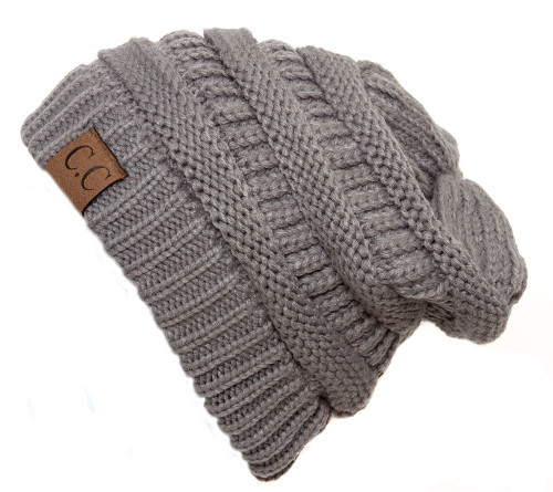 Light Grey Thick Knit Soft Stretch Beanie Cap