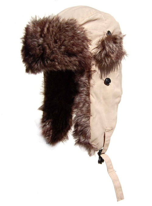 New York Designed Winter Faux Fur Aviator Hat Cap - Khaki
