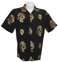 Short Sleeve Dragon Design Button Down Shirt