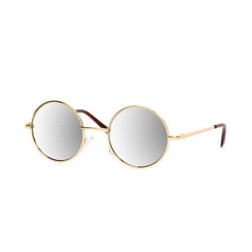 Circular Style Gold Frame Mirror Lens Sunglasses