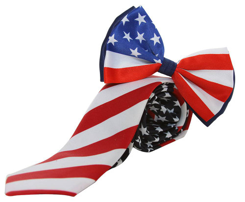 American Flag Bow and Neck Tie Combo Kit, Red White Blue