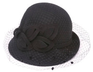 Womens Cloche Hat w/ Veil and Bow