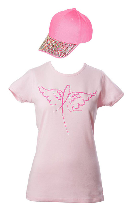 Breast Cancer Awareness Kit - Winged Ribbon T-Shirt + Baseball Cap