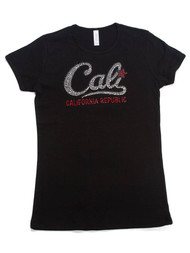 Womens Cali Handwriting Rhinestone Short-Sleeve T-Shirt
