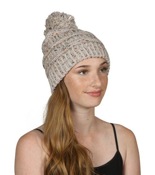 Gravity Threads Warm Cable Knit Thick Soft Beanie w/ Pom