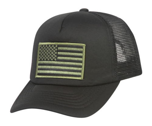 USA Olive Patched Black Twill Mesh Cap