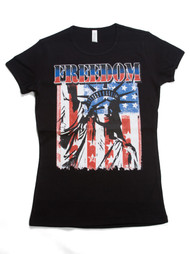Womens US Flag w/ Lady Liberty Short-Sleeve T-Shirt
