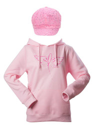 Breast Cancer Awareness Kit - Winged Ribbon Hoodie + Bedazzled Newsboy