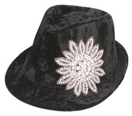 Womens Velvet Fedora Hat w/ Floral Piece