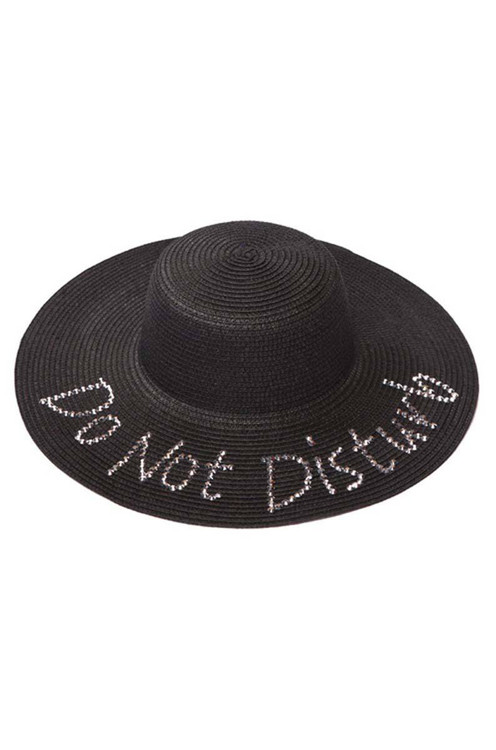 Womens Do Not Disturb Sequined Wide Brim Sun Hat